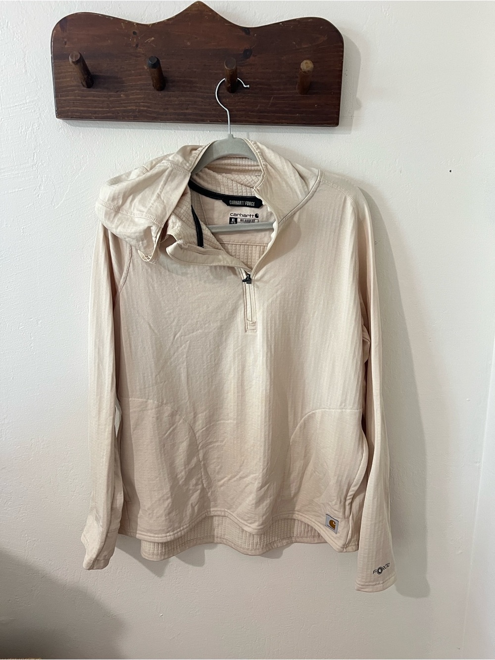 Carhartt women’s  Beige Hooded Quarter-Zip Pullover Sweater